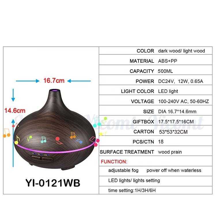 
best sellers 2020 Essential Oil Wood Grain Ultrasonic Air Humidifier Music Speaker Aroma Diffuser with LED Light 