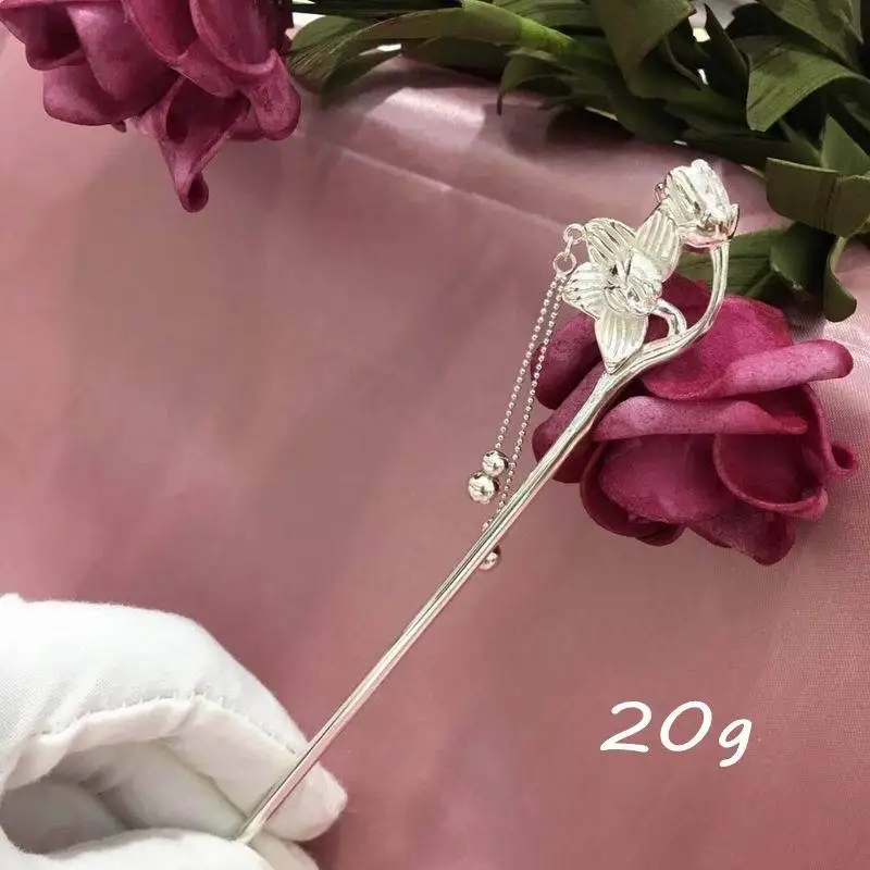 Hair Stick S990 Silver Ornamental Cut-out Hollow Flowers Beads Shake Chinese Elements Retro Hair Hammer
