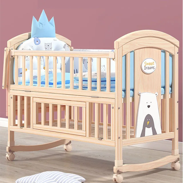 Pine Wood Cunas De Bebe Adjustable Height Crib Berceau