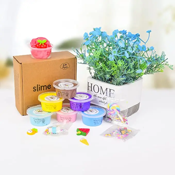 6 Pack 9 Pack Butter Fluffy Slime Set Food Cotton Candy Cloud Slime Kit With Slime Charms