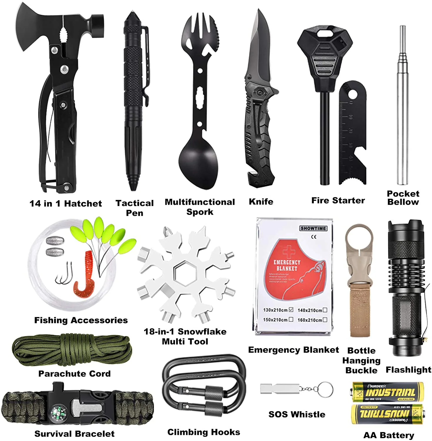Outdoor Survival Car Emergency Camping SOS Tool Set Kit With Fire Starter Compass And Survival Key Professional Survival Kit US