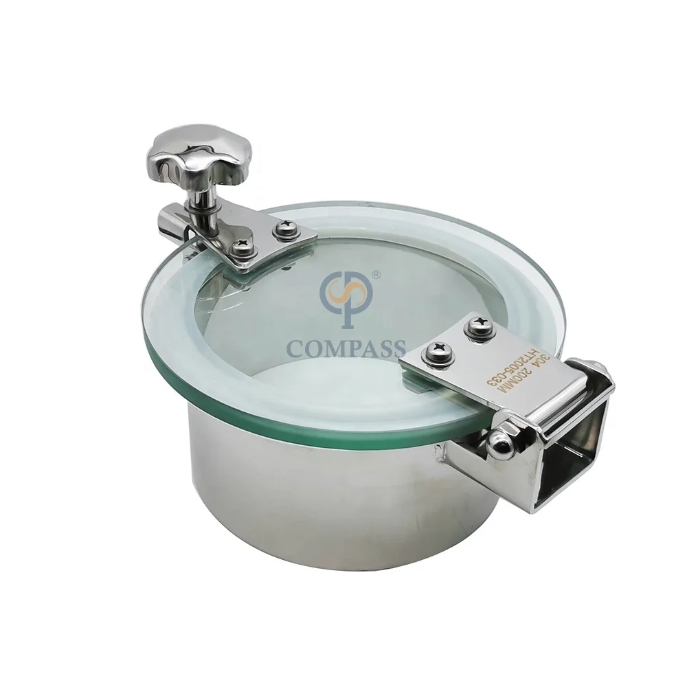 SS304 Manhole With Sight Glass Round No Pressure Manhole Cover for Tank
