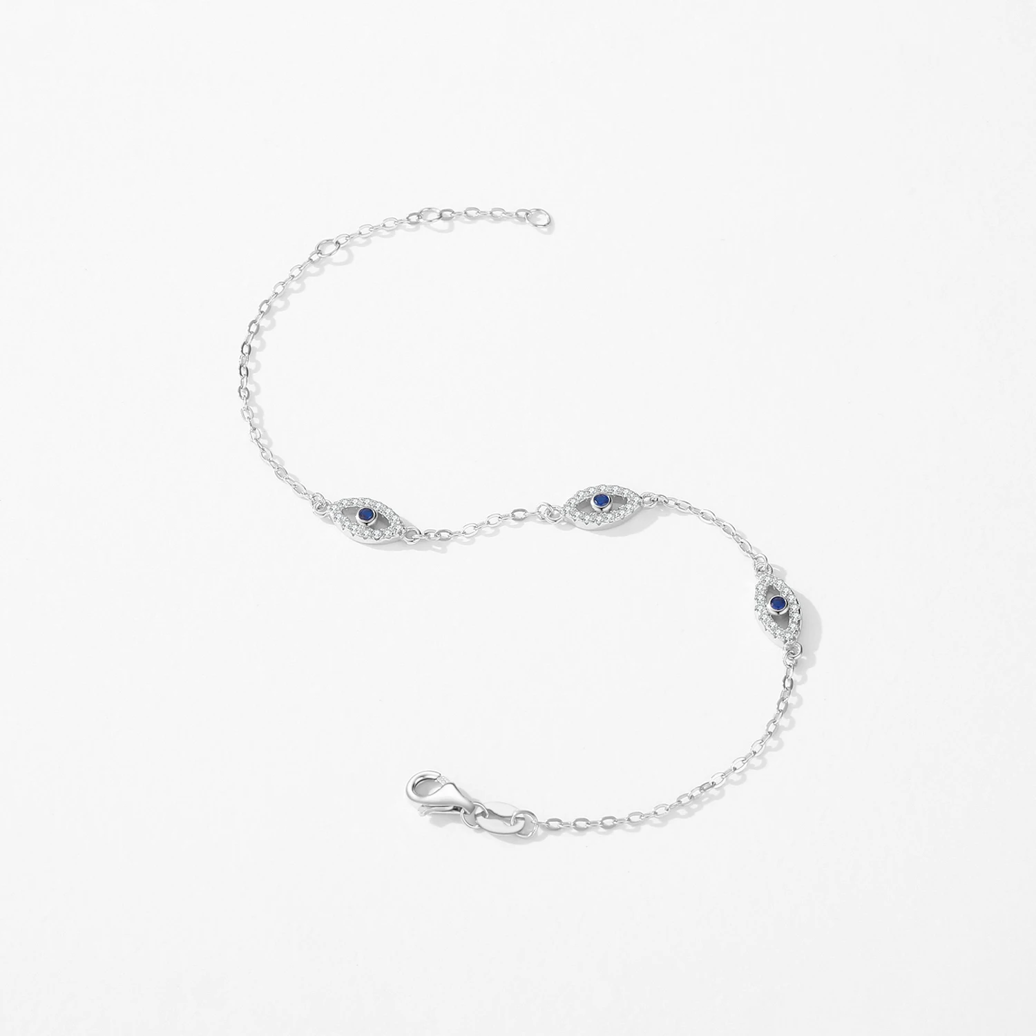925 Sterling Silver Korea Style Chain Link Fine Jewelry Elegant Blue Clear CZ Adjustable Evil Eyes Charm Bracelet For Women