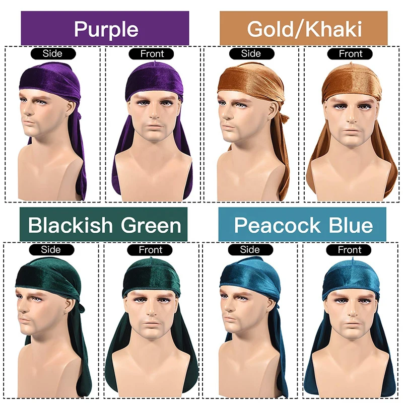 XM Designer Headbands And Bonnets Velvet Durags For Men Stretch Headwraps Crushed Waves Doo Rag