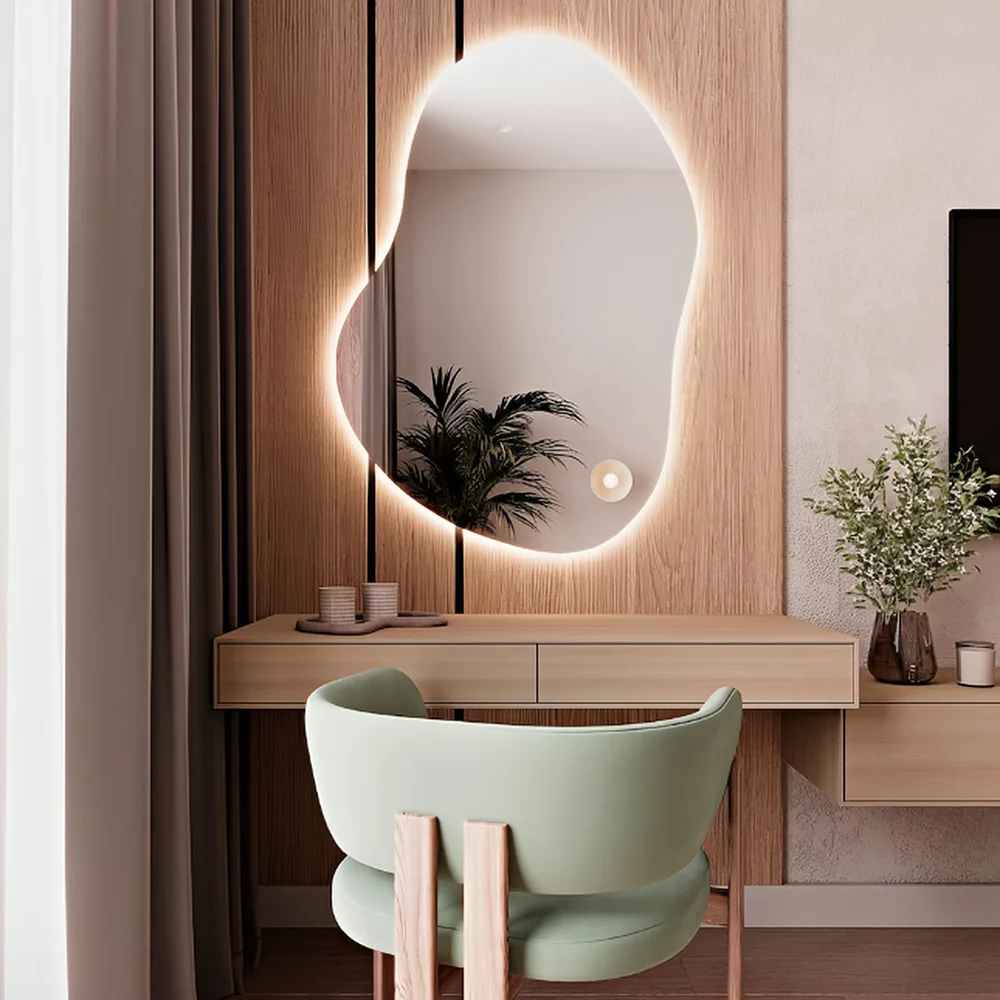 Creative Irregular Wall Hanging Smart Bath Mirrors Bedroom Vanity Makeup Cloud Shape with Light Mirror