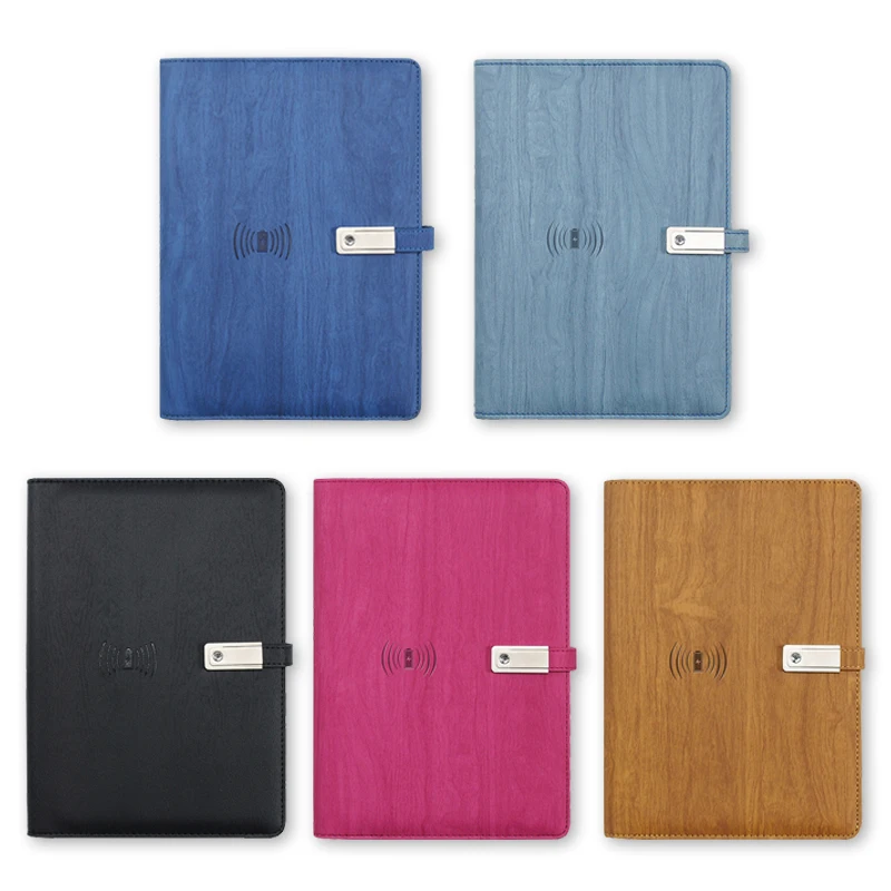 Factory wholesale 6 Ring Binder power bank Notebook A5 PU Leather tree texture for gift power bank diary custom logo