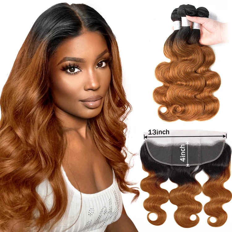 Good Quality Grade 10A Cheap Brazilian Body Wave Colored Virgin Human Hair Weave Bundle With 13X4 Swiss Lace Frontal Closure Set