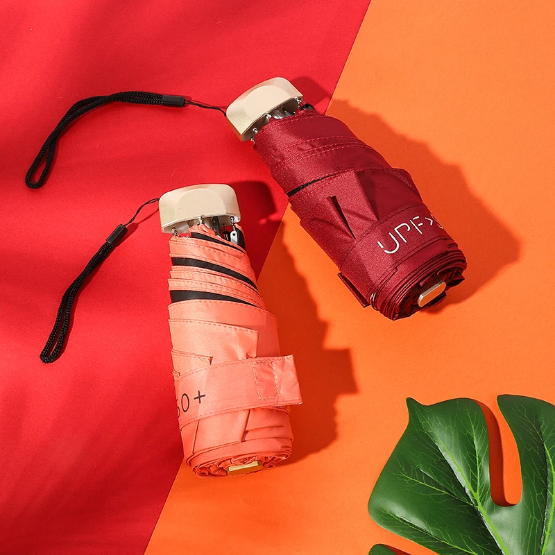 6K Umbrellas Rainy Pocket Light 5 Folding Umbrella For Women UV Mini Small Flat Handle Umbrella