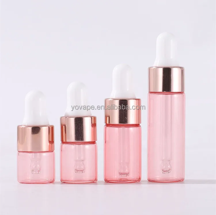 RTS in stock Cosmetic Essential Oil 1ml 2ml 2 ml Dispensing gold mini small vials Serum glass dropper bottle with Silver Collar