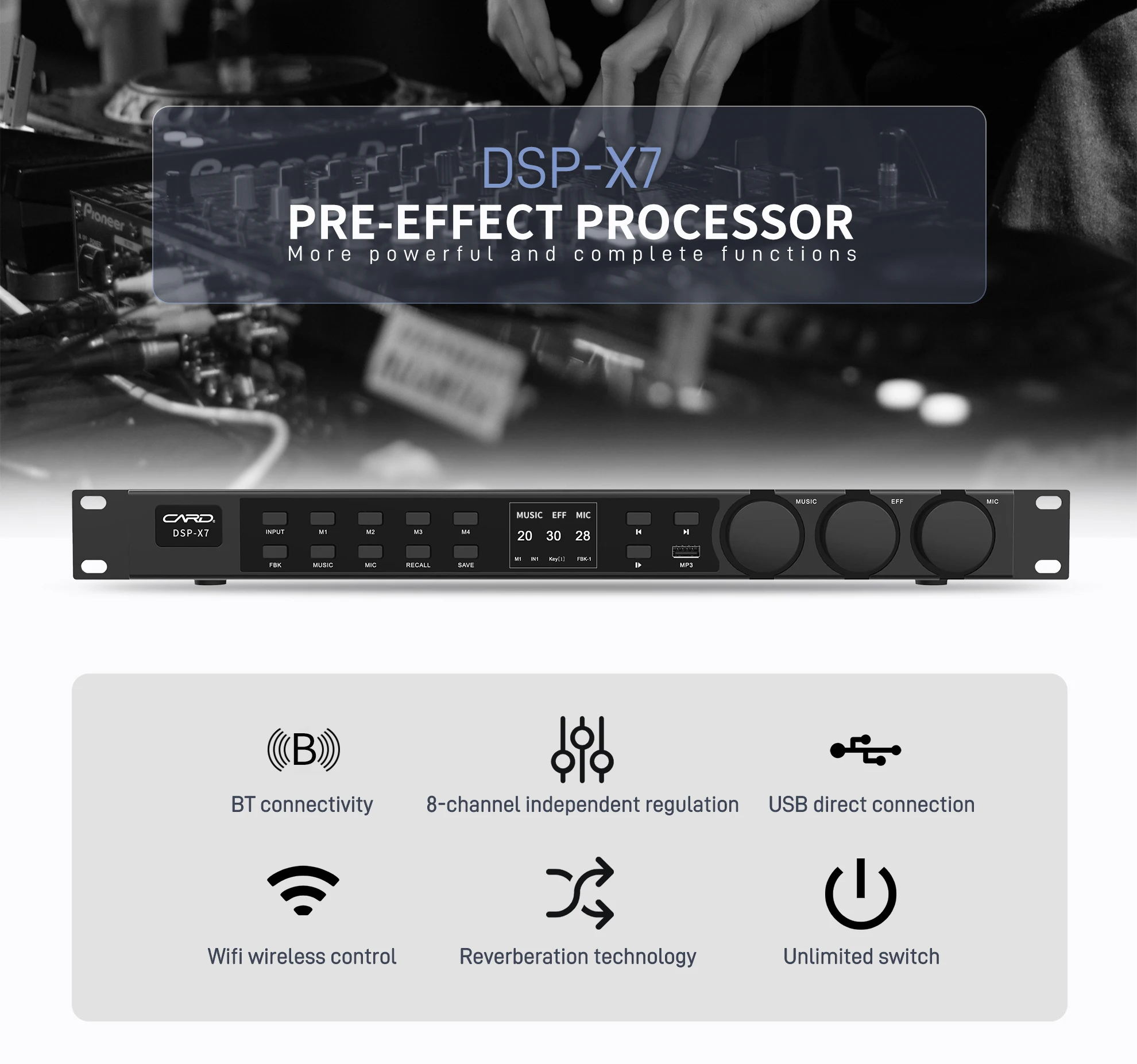Sound system effector Professional BT audio processor Karaoke Dj USB port Pre Effect Processor