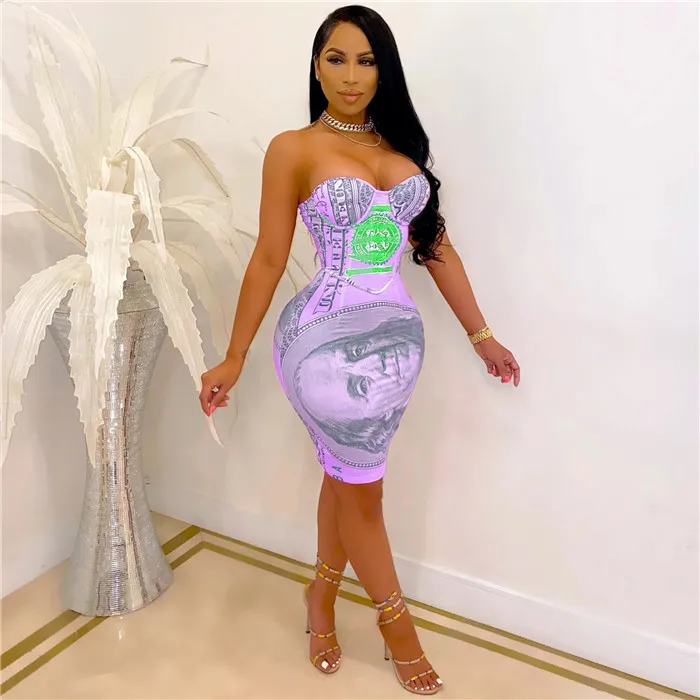 Dropshipping dresses sexy Clothes For Women 2021 Strapless Bodycon Usd Printed Dress Package Hip Dresses Women