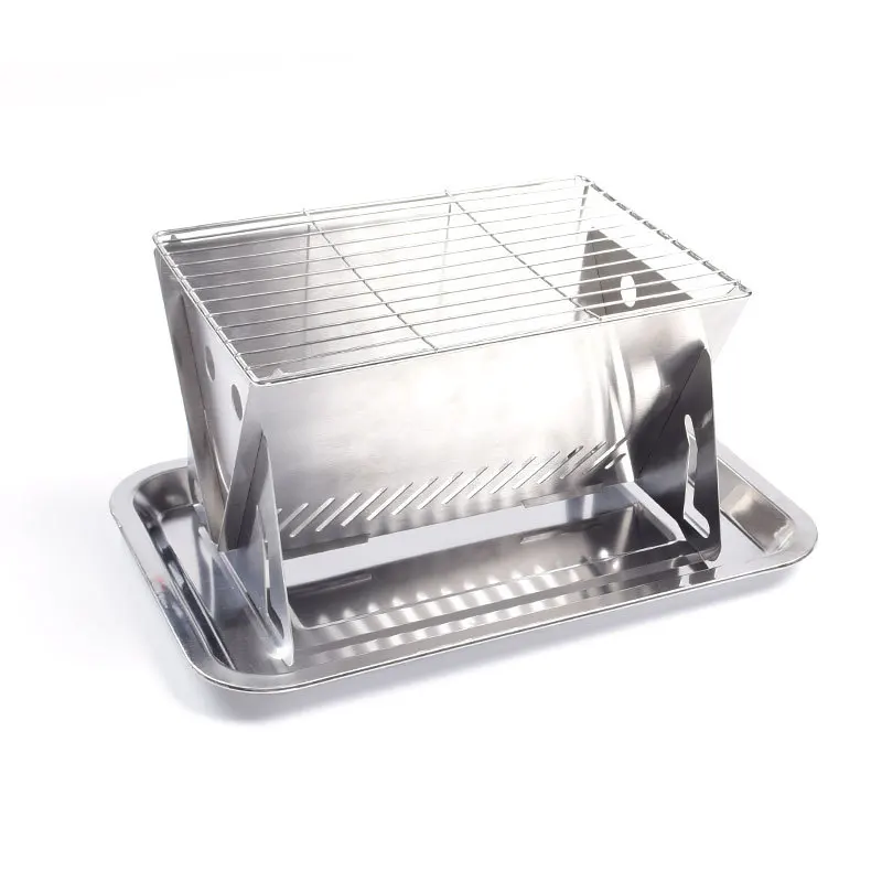 Stainless steel outdoor portable folding grill Small card-type grill Mini detachable grill