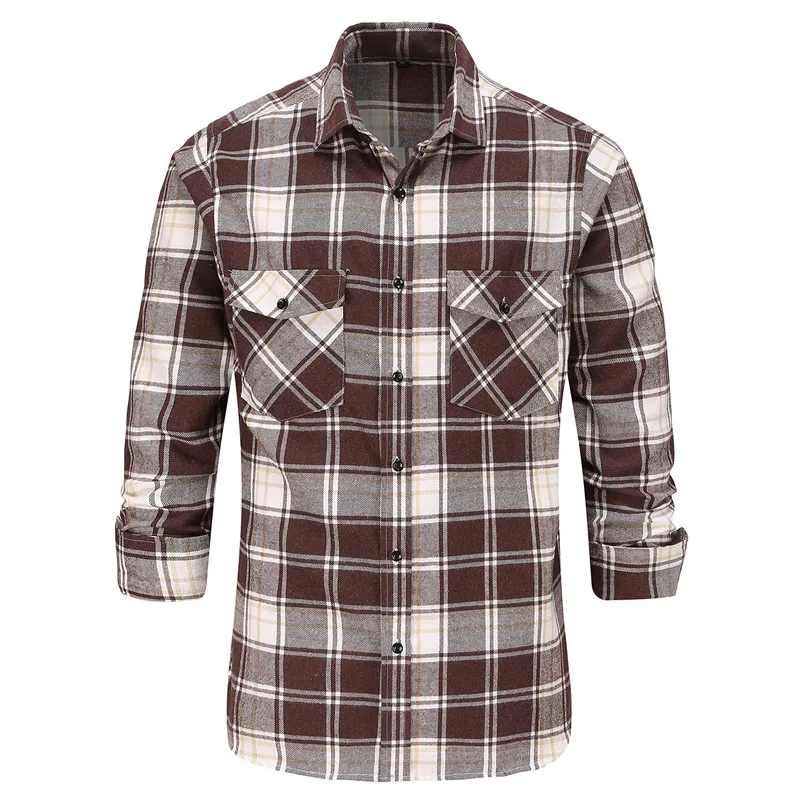 MGOO Custom  Mens  Plaid Pattern Contrast Plaid Print Button Up Pocket Shirt flannel  long Sleeves Shirt wholesale casual shirts