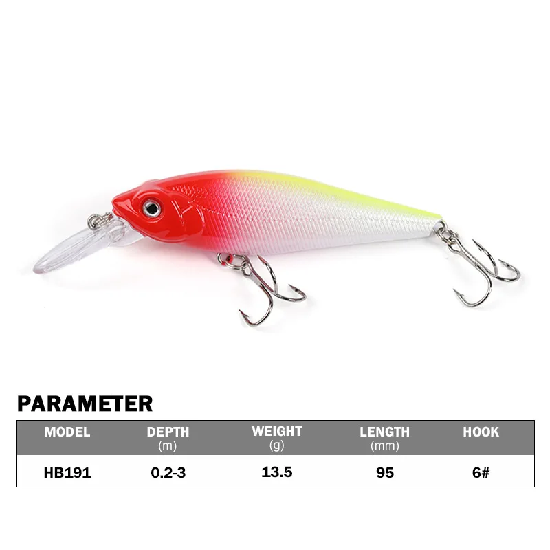 Crankbaits and Minnow Lures for Bass Fishing Assortment 9.5CM 13.5G for Fishing Accessories s Tool  Depth 0.6-1.8m