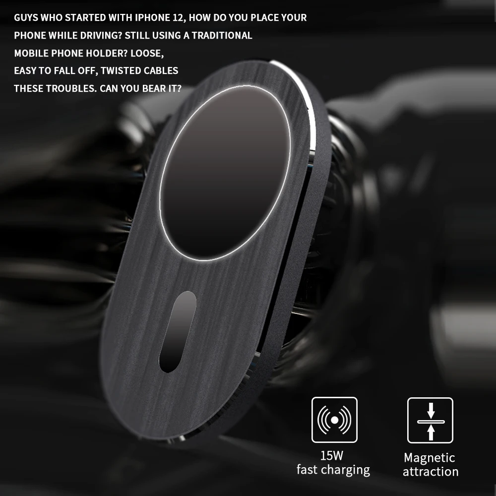 Just Link Magnetic Car Holder Mobile Phone Stand 15W Wireless Charger With LED Light Quick Charging For Iphone