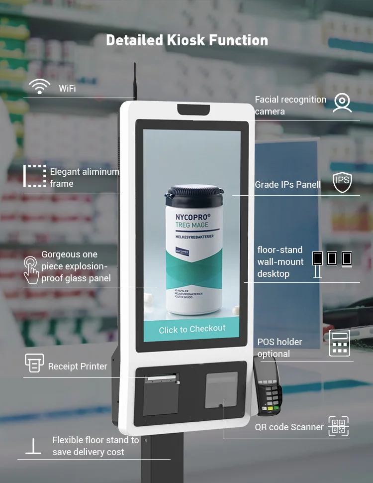 Touch Screen Self Service Printer Machine Payment Terminal Ordering