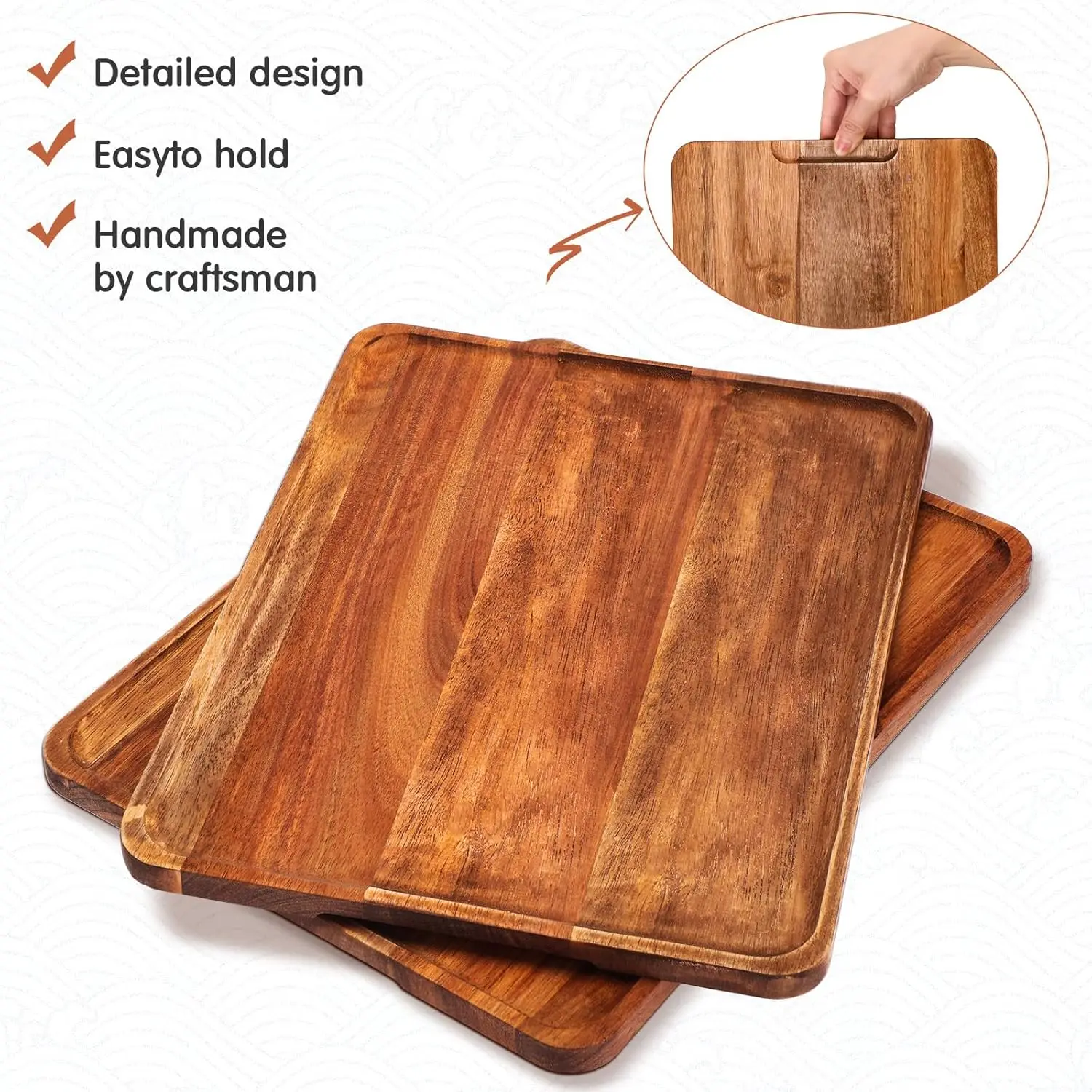 5 Pack Solid Acacia Wood Serving Trays Rectangular Wooden Serving Board for Food Appetizer Charcuterie Cheese Plates