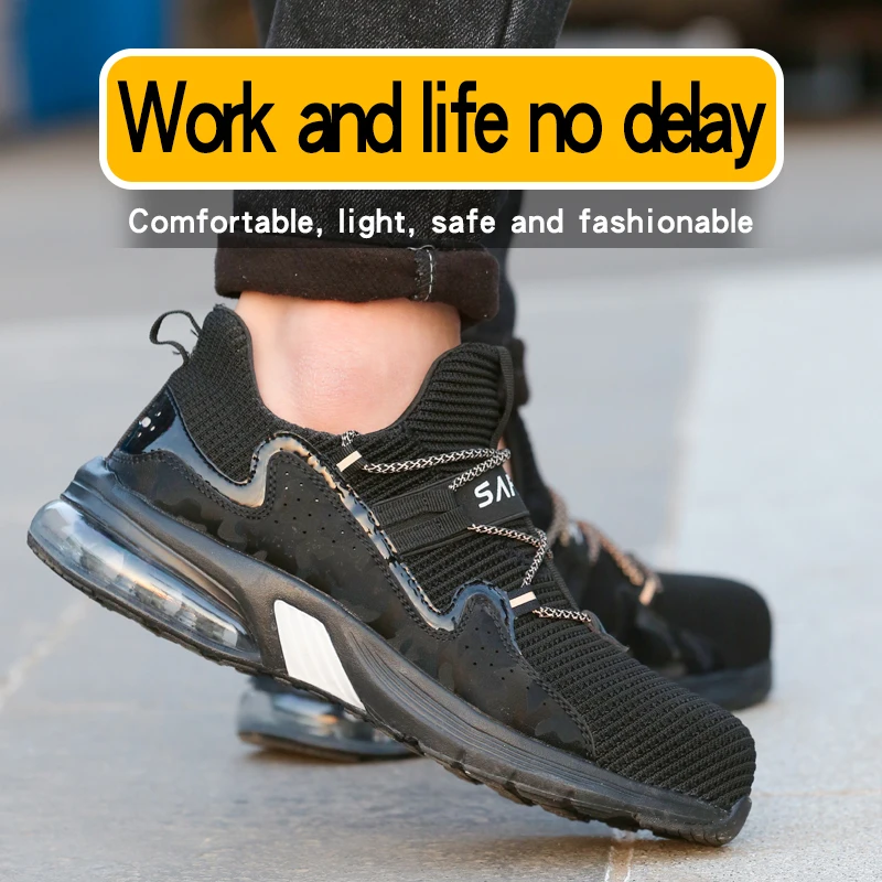 Air cushion design safety shoes comfortable unsex anti-smash work shoes