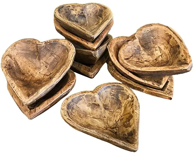 Paulownia Heart wooden dough bowls wholesale Handcrafted Wooden bowl for candle