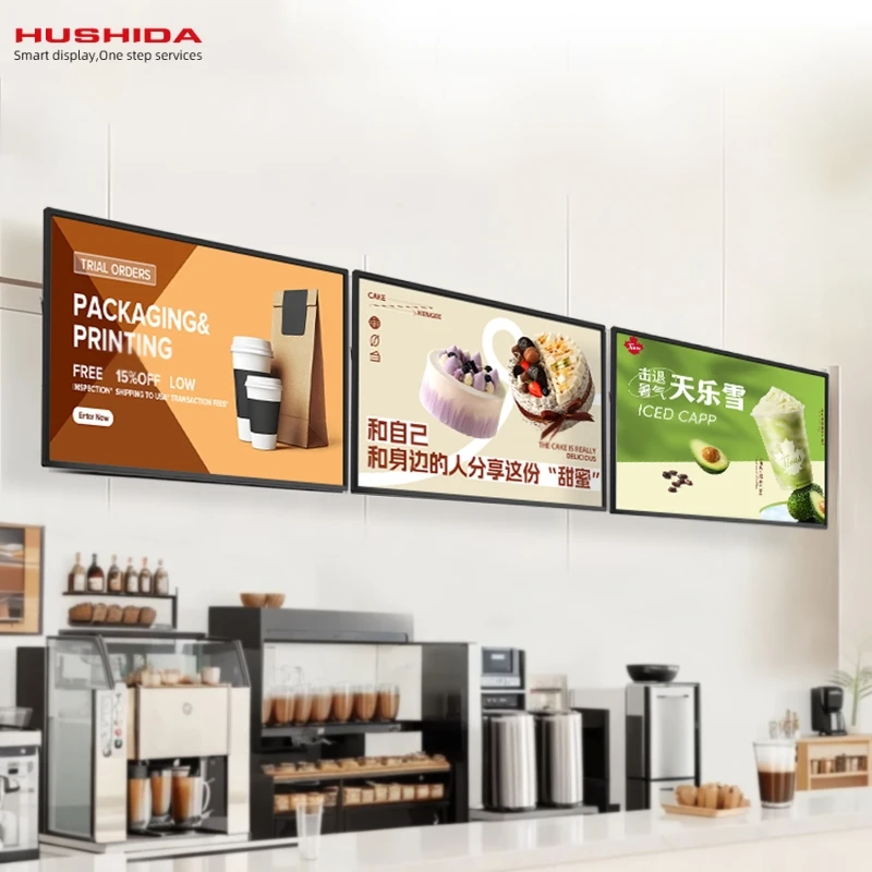 HUSHIDA 32 43 50 55 65 inch Ultra Thin Touch screen Wall mount digital signage smart advertising display lcd advertising screen