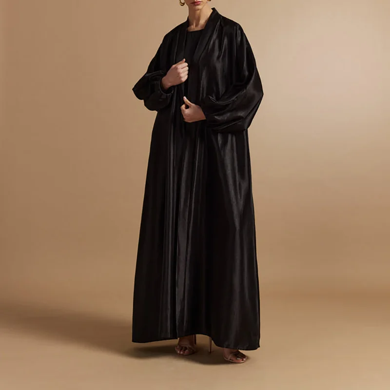 Dubai Abaya 2024 Turkish Modest Islamic Clothing Elegant Satin Open Abaya Women Muslim Dress