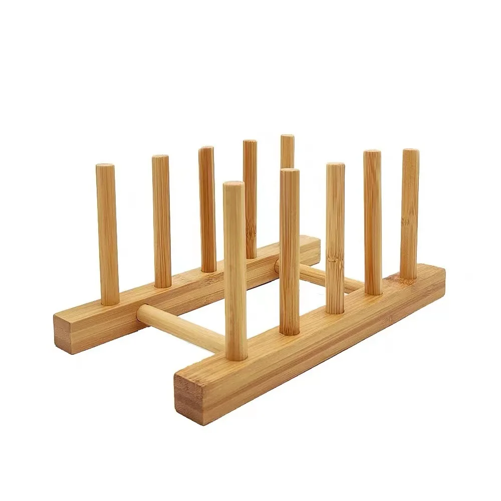 Wood Plate and Cup Racks Drain Different Sizes Wooden Plate Holder for Draining