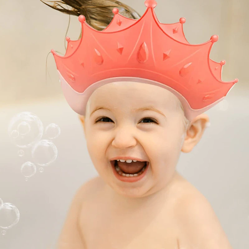 Cute crown shape Adjustable baby shower cap waterproof safe silicone protection bathing shampoo hat for protector head eye ear