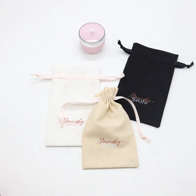 Recyclable Custom Logo Linen Cotton Gift Bag Wholesale Drawstring Linen Fabric Bag For Skincare Products Packaging