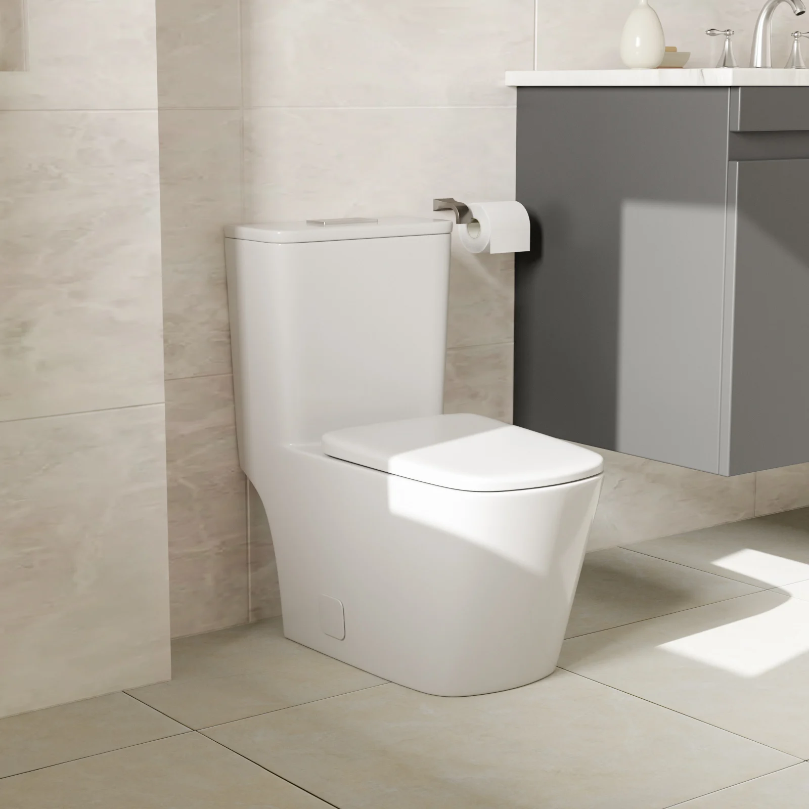 White Elongated One Piece Toilet High Efficiency Dual Flush 1.1/1.6 GPF, 12' Rough-In Toilet with Comfortable Seat HeightToilet