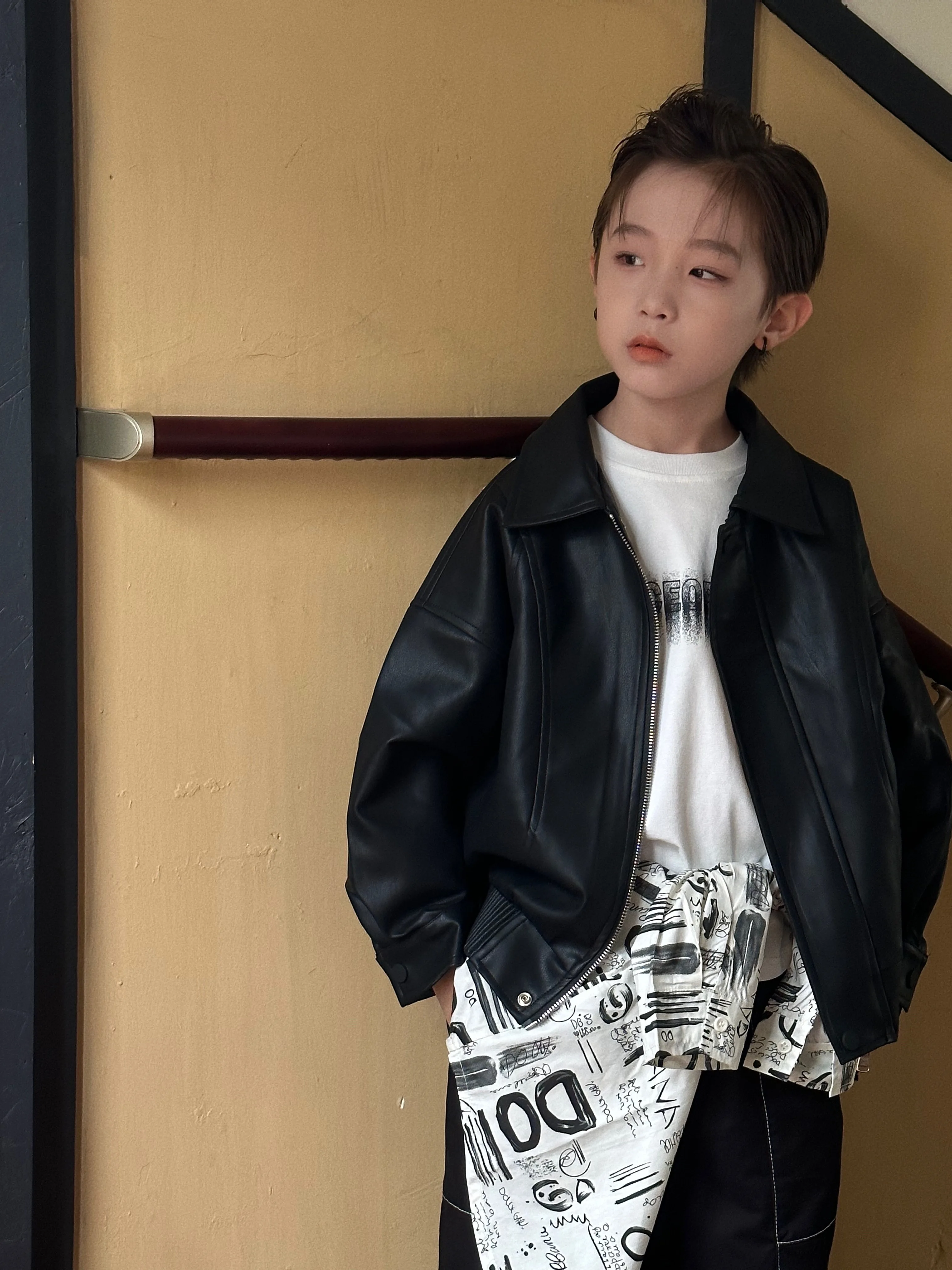 Autumn New Boys Black Jacket Children Windproof Clothes Leather Coats Jackets for 2-7 Years Kids