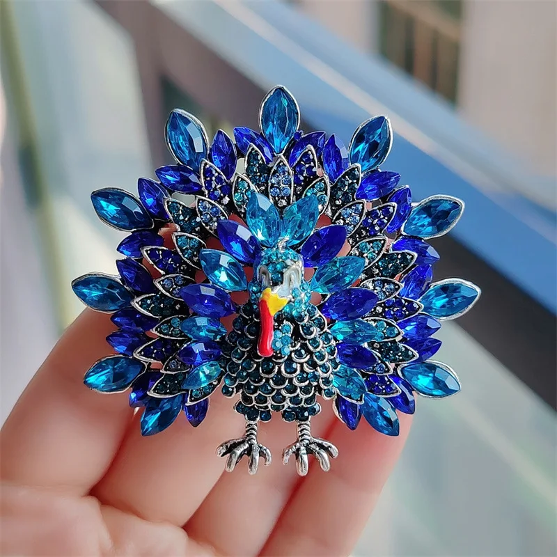 Fashion Vintage Turkey Brooch Creative Full Diamond Animal Peacock Brooch Pins For Lady Man