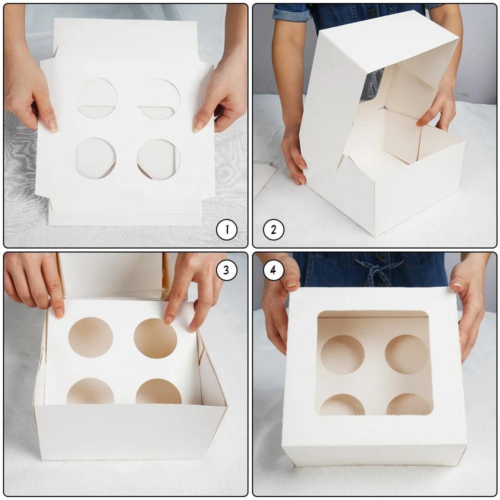 Custom Printed 2 4 6 12 Holes Wedding Christmas Baking Packaging Boxes Mini With Window Paper Cupcake Transparent Boxes