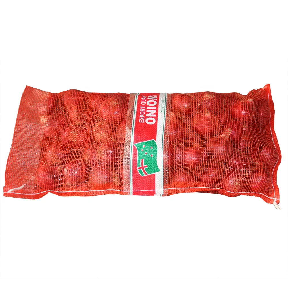 Branded Pp Tubular Leno Elastic Red Onion Sack Mesh Net Bag with Drawstring