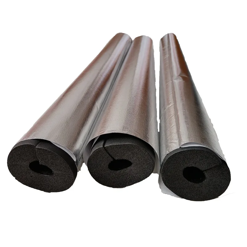 2m B1/B2 Embossed Aluminum Foil Rubber Pipe, Fireproof Veneer Foam Insulation Shell, Acoustic Air Conditioning Duct Rubber Tube
