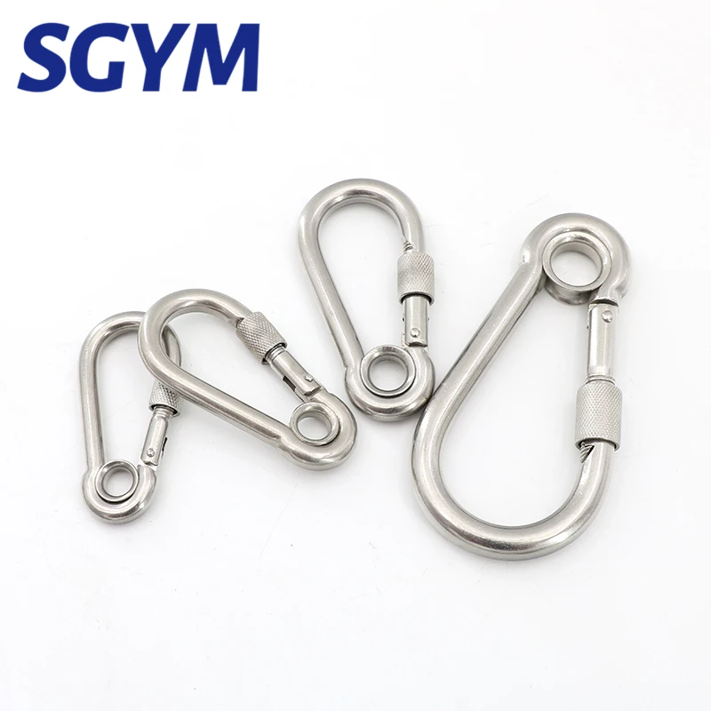 Hooks 304 Stainless Steel Snap Hook Locking Gourd Shape Safety Keychain Strap Wire Gate Screw Eye Carabiner Spring Hook