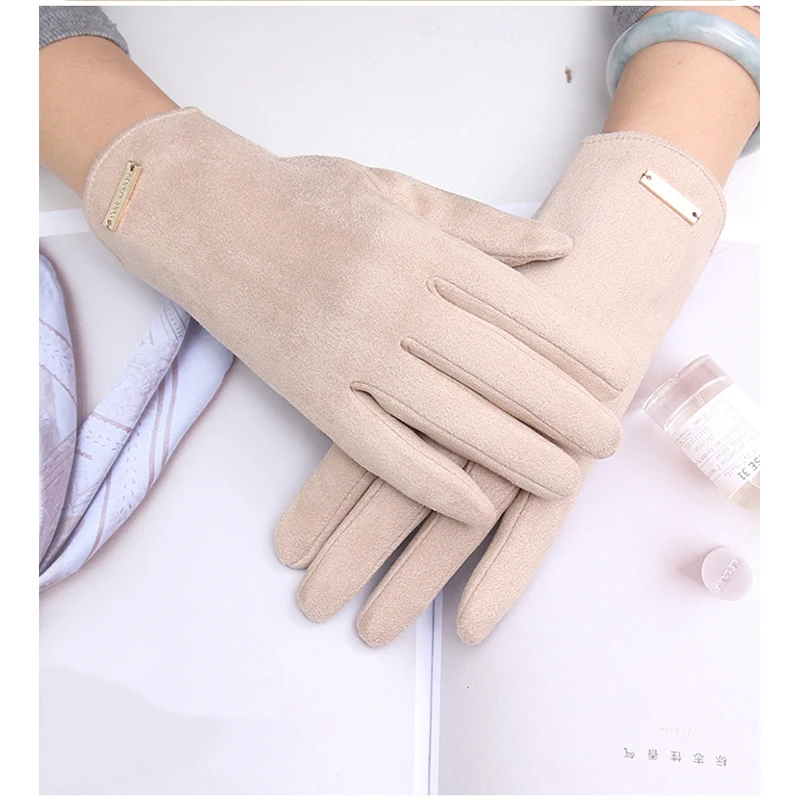 Factory Winter Warm Gloves for Women Thicken Woolen Suede Imitation Leather Gloves for Adults Ladies