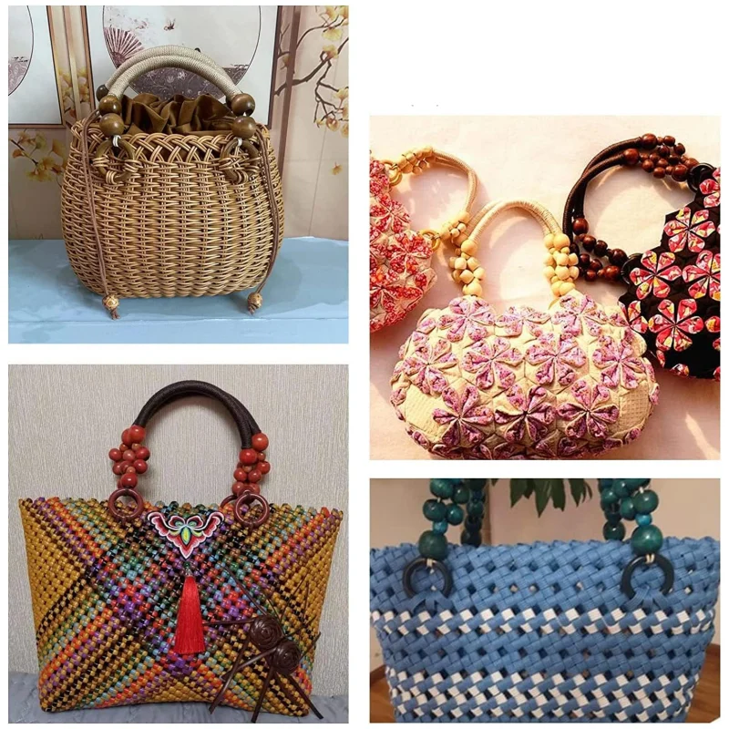 hot sale Wooden Beaded Replacement Purse Bag Handles,Nylon Rope Purse Straps for DIY Crochet Bag Making