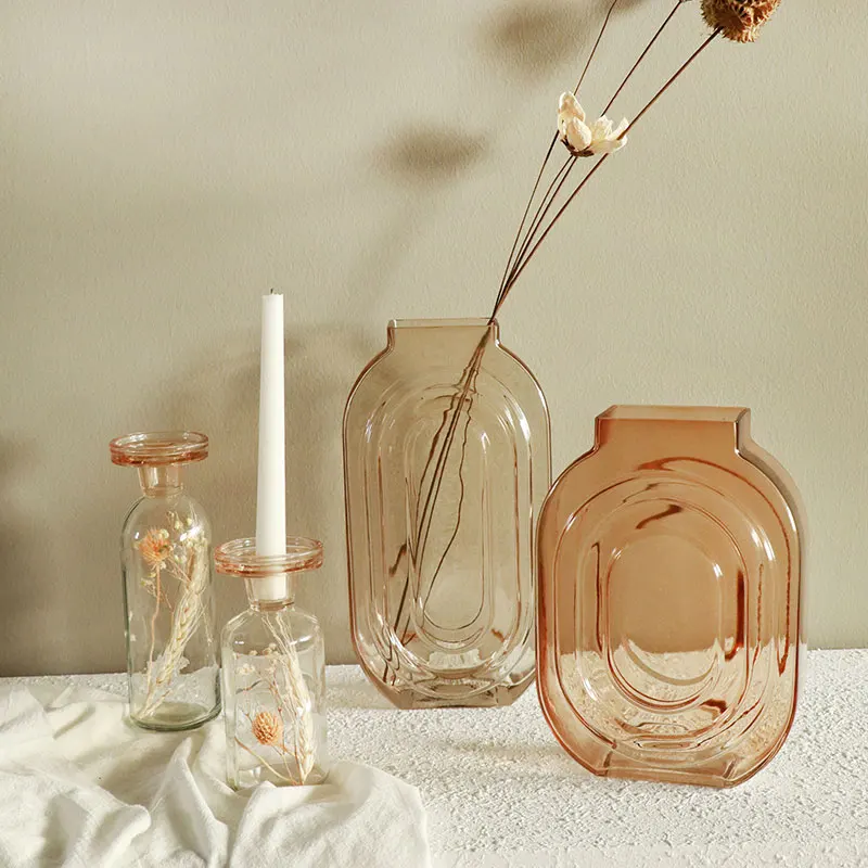 Home Decor Glass Square Shape Flower Vase Colorful Clean Big Vase