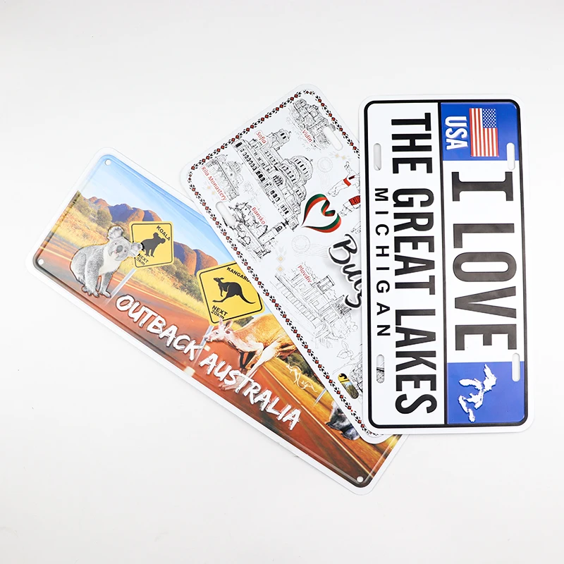 Factory supplier custom embossed Australia countries tourist souvenir aluminum car license plate