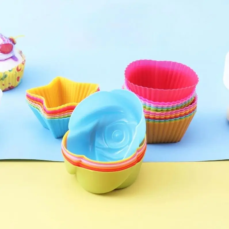 Silicone Material Muffin Cup Creative Multi-shape Cake Mold Kitchen Tool DIY Baking Mold Pudding Cake Donut Biscuit Etc R1775