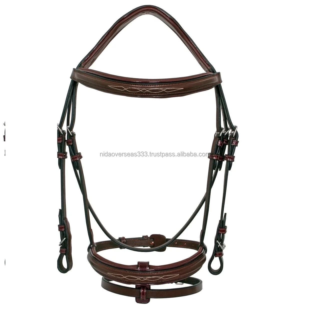 Equestrian High Quality Vegetable Drum Dyed  Leather Horse Jumping Bridle With Fancy Stitched Included Rubber Rein. horse