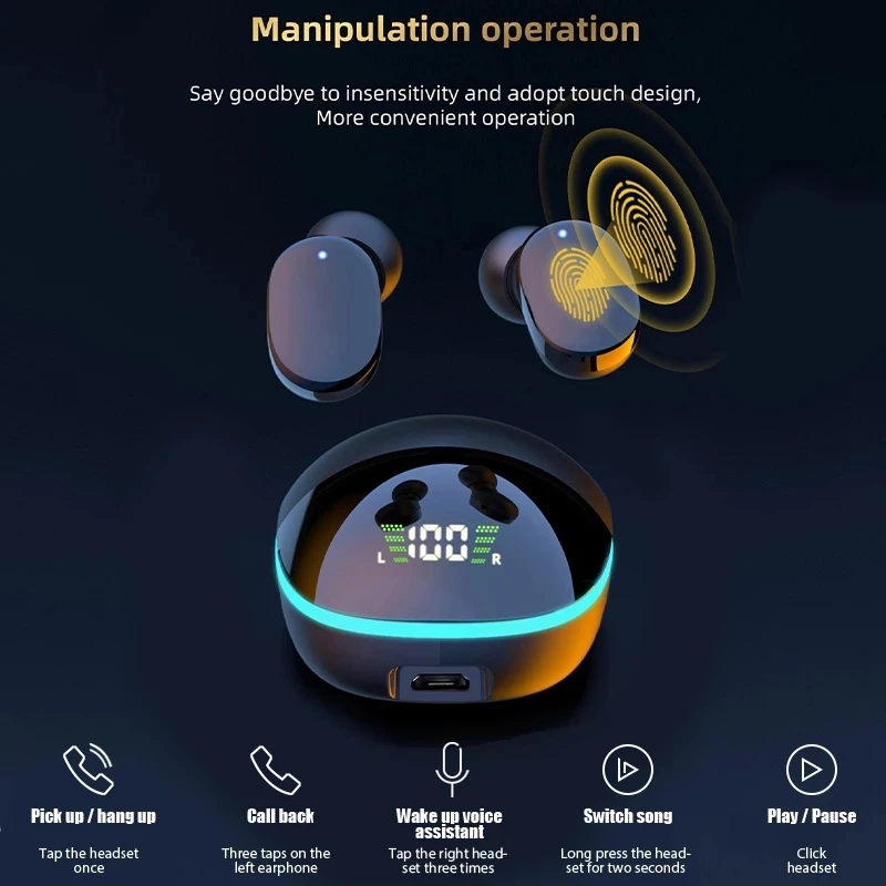 TWS G9S Earphones BT 5.1 Wireless Gaming Headphones Noise Reduction Suitable for IOS Android Earplugs With Charging Box