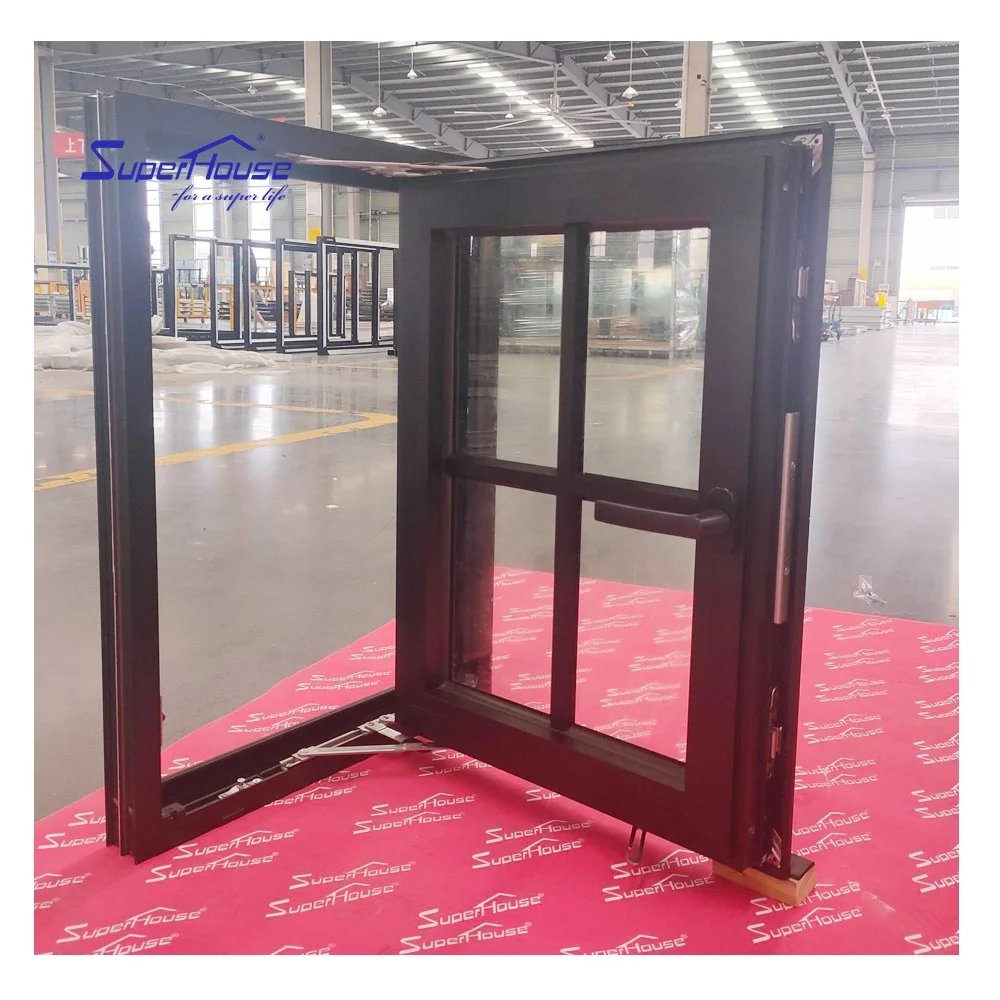 Modern Design Casement Window for New Building or Replace House Customized Black Dark Bronze Aluminium Double Glass Swing Window