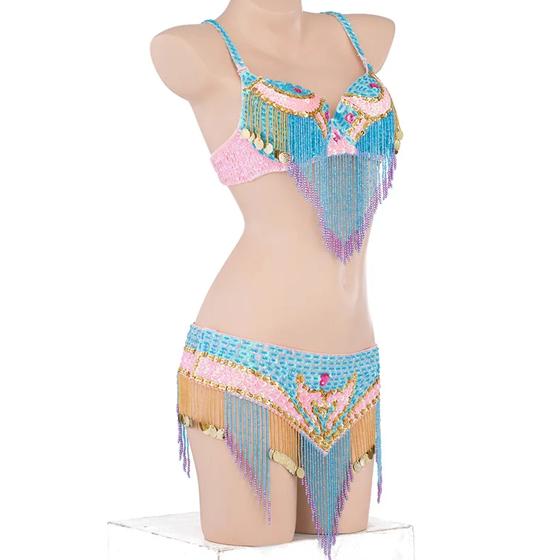 Tribal Belly Dance Costume Sequins Beaded Top Bra Dancing Fancy Bra Top