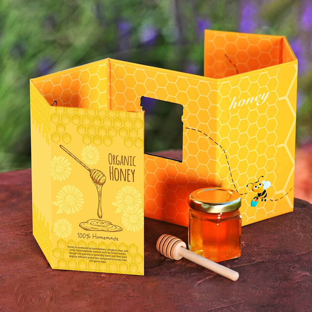 Eco Friendly Paper Royal VIP Deep Tea and True Honey Bee 2 bottle Jar Gift Set Cardboard Packaging Boxes Boite Pour Miel