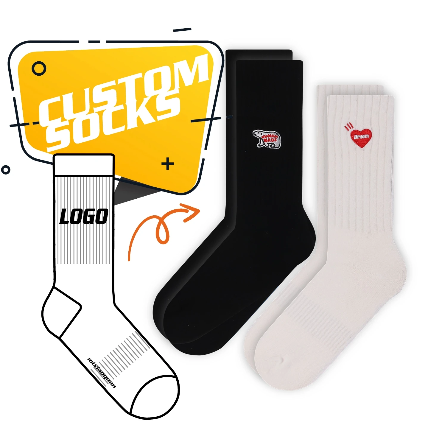 Manufacturers supply design your own sox custom embroidered logo socks custom black corporate socks