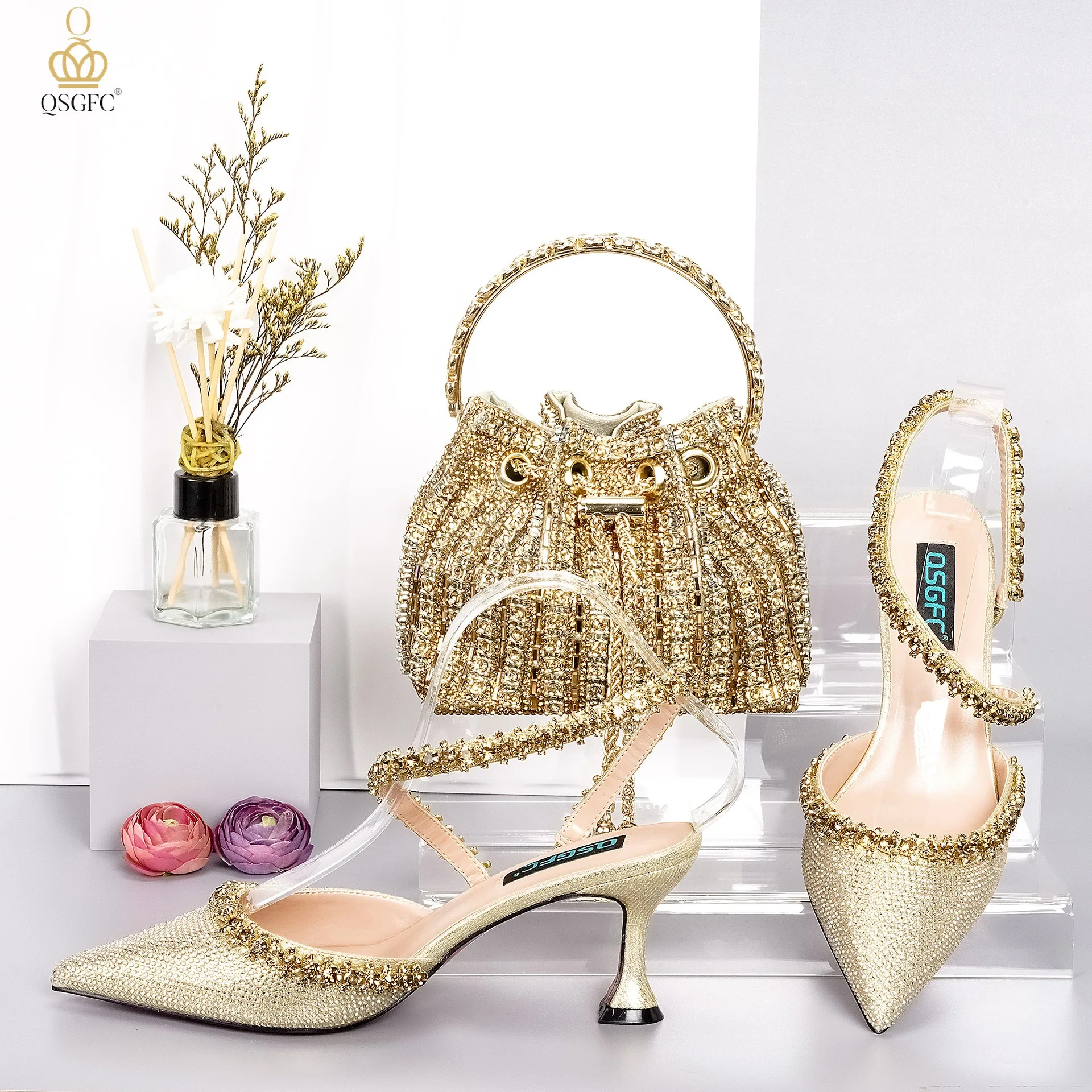 wedding shoes for women  shoes Bags Set New Design with stone to match bag woman sandals shoes bags