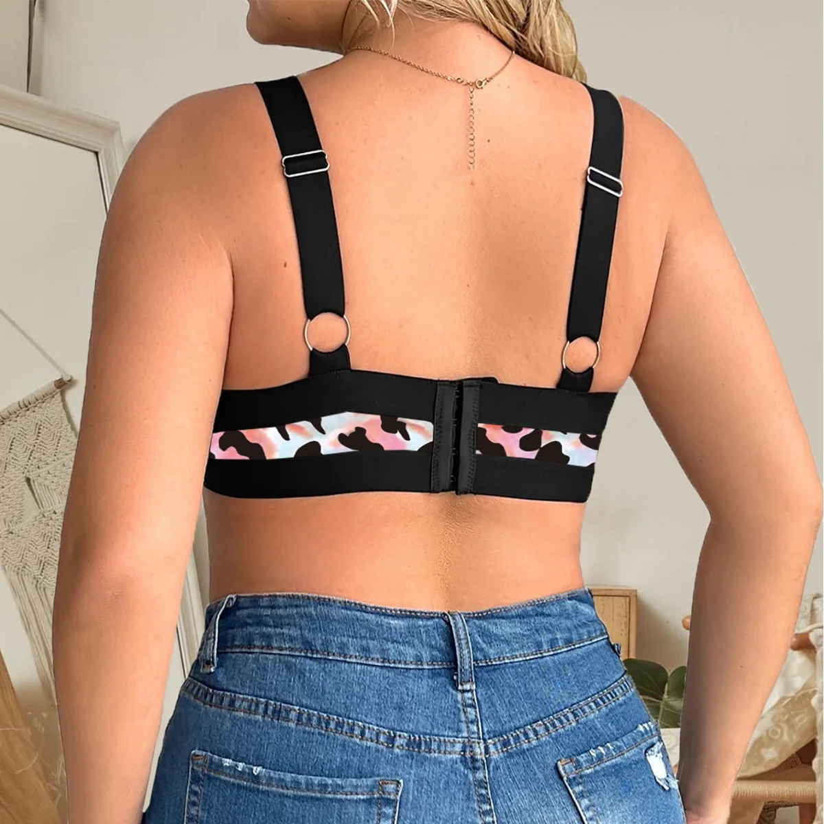Plaid Plus Size Bra Push-Up Printing Breathable Solid Full Cup Bra