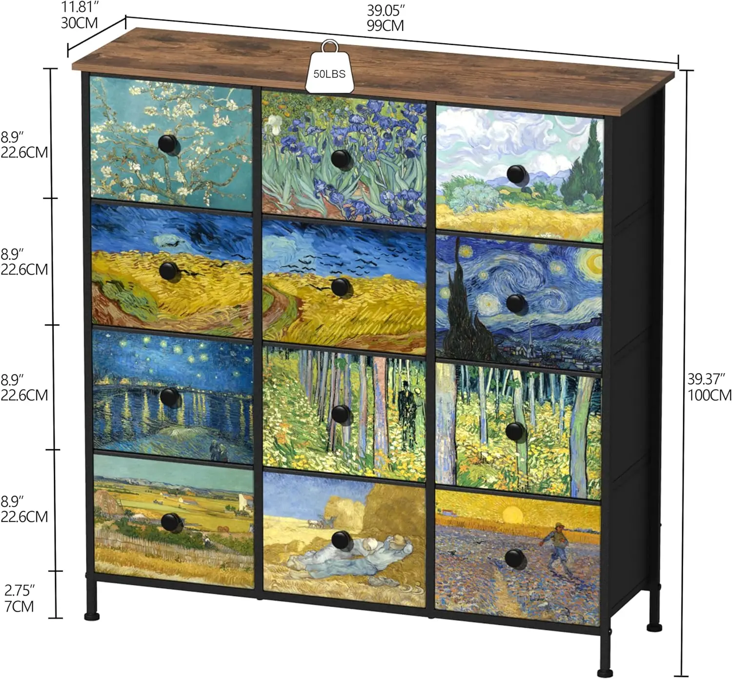 Dresser for Bedroom with 12 Drawers Dressers & Chests of Drawers Tall Fabric Storage Cabinet with Metal Frame