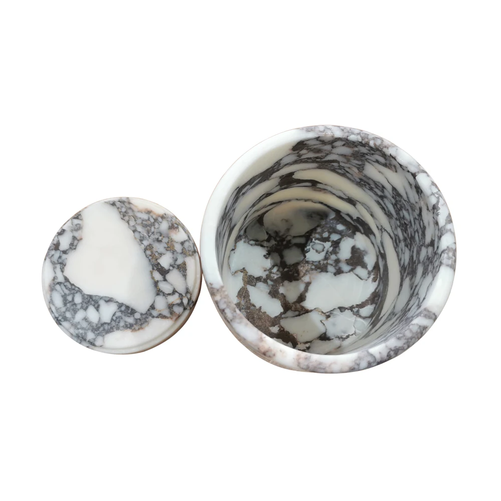 Customized Cylinder Shape Natural White Marble Empty Candle Jar with Lid